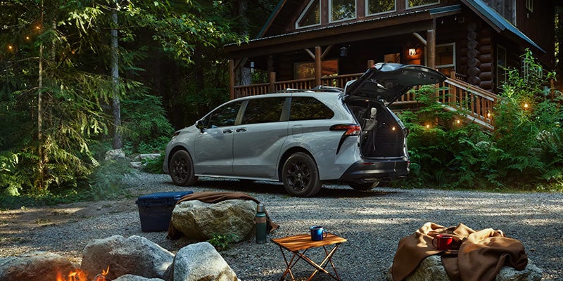 2025 Silver Toyota Sienna with trunk open