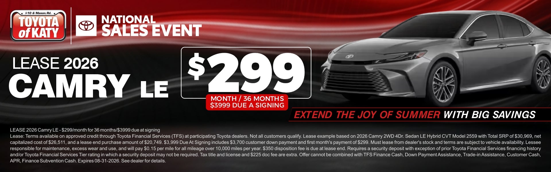 August Camry Lease Special Katy