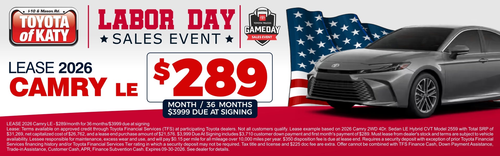 Sept 2026 Camry Lease Special