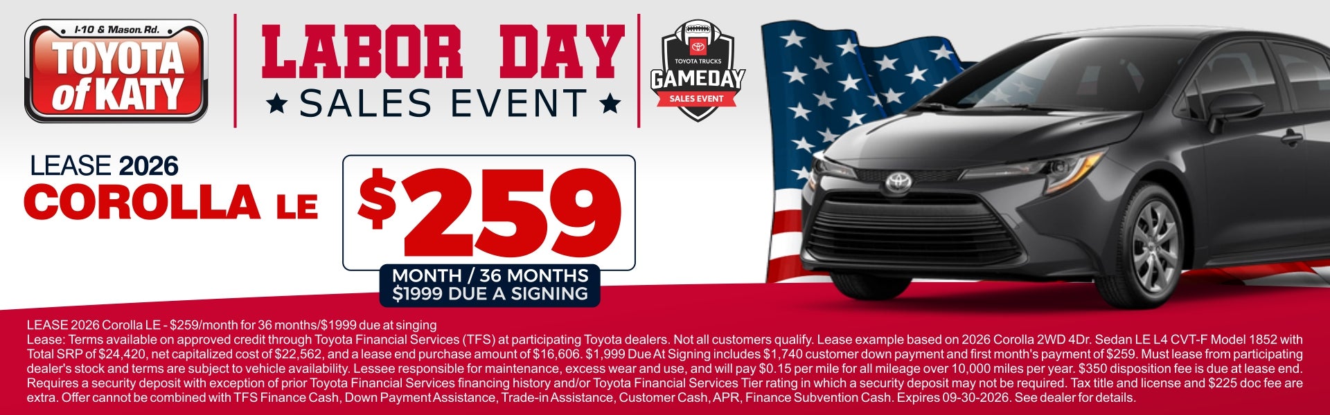 Sept 2026 Corolla Lease Special