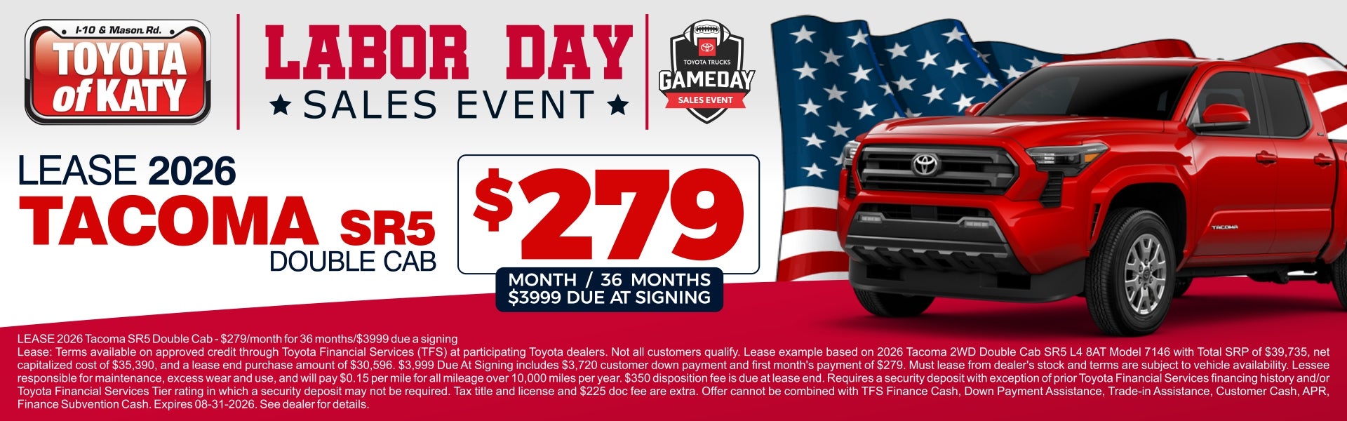 September 2026 Tacoma Lease Special