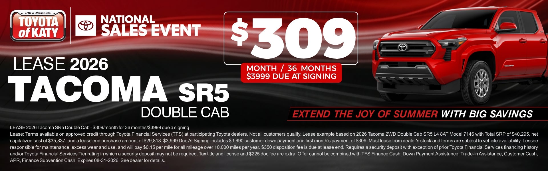 August Tacoma Lease Special Katy